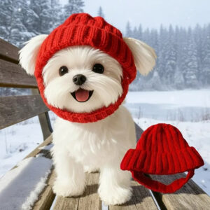 Red Wool Knit Dog Beanie with Ear Flaps - Image 2