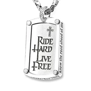 "Biker's Blessing" Engraved Dog Tag Pendant Necklace - Image 6