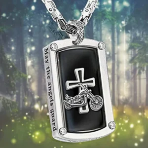 "Biker's Blessing" Engraved Dog Tag Pendant Necklace - Image 2