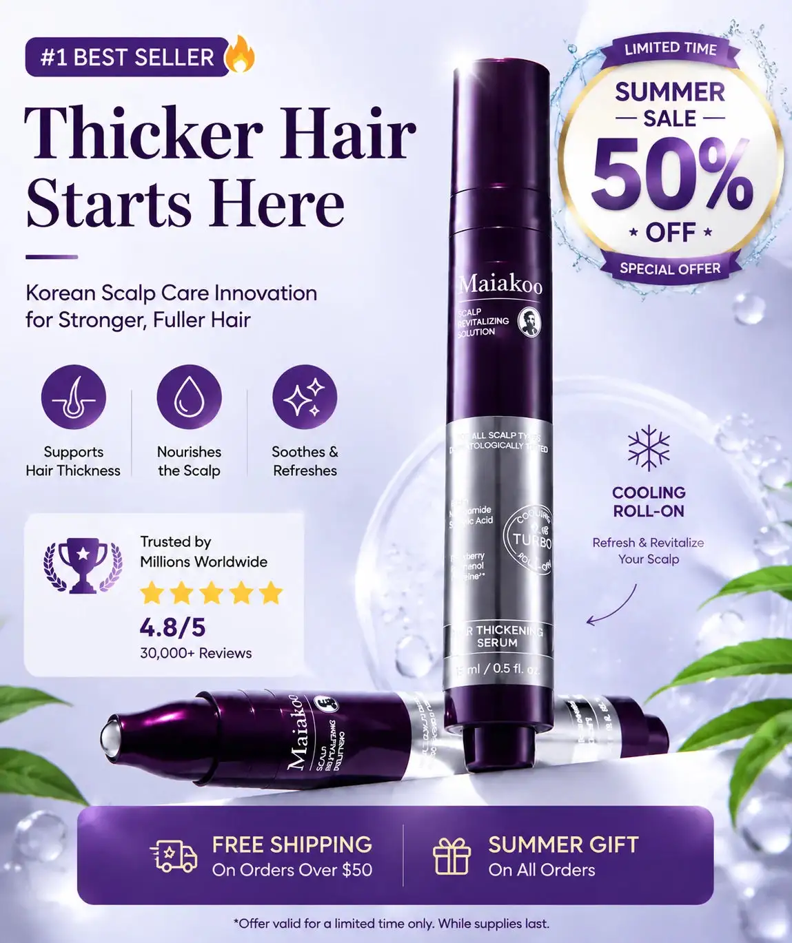 Maiakoo Hair Thickening Scalp Serum Roll On Treatment